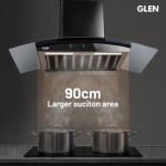 GLEN 90 cm 1500m3/hr Auto-Clean Filterless Curved Glass Kitchen Chimney With Motion Sensor+Touch Controls (Senza Turbo Black)